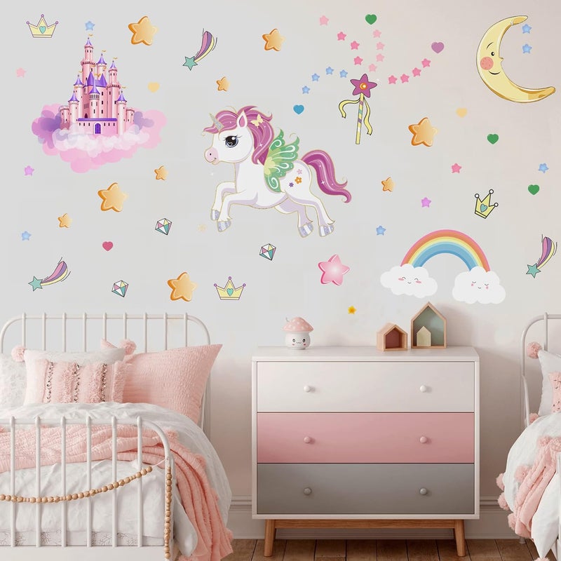 Robmoda Glow in The Dark Stars and Unicorn Wall Decals, Glowing Castle Moon and Rainbow Stickers, 174 pcs Luminous Ceiling Decor for Kids Bedroom, Decoration for Girls and Boys Room (Blue) - Image 5